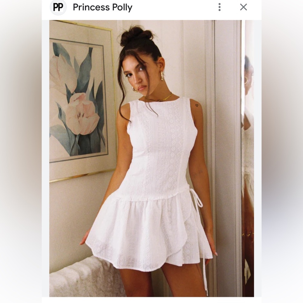 NWT Princess Polly White Eyelet Ruffle Hem Cosie Mini Dress in Size 12